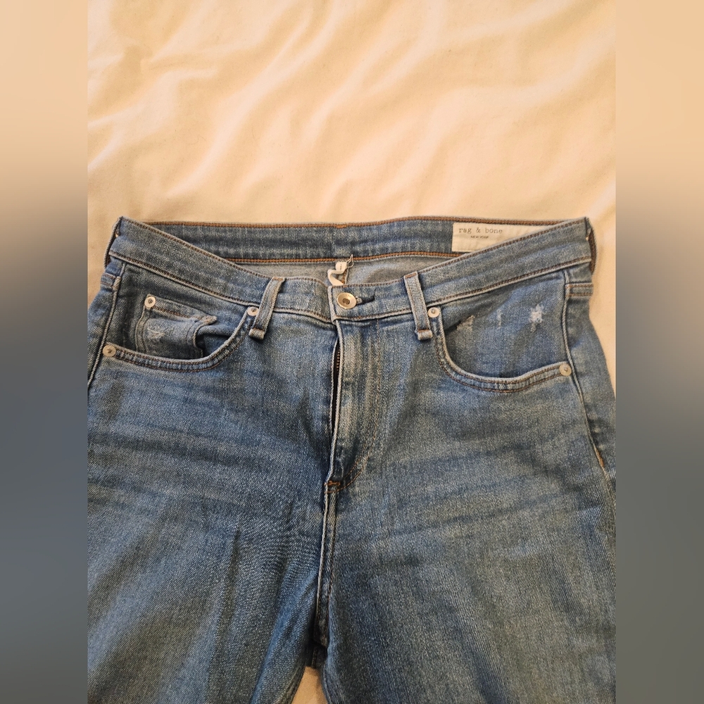 Rag & Bone Cate Mid Rise Ankle Skinny Jeans Blue Distressed Zip Women's Size 31 - Picture 3 of 10